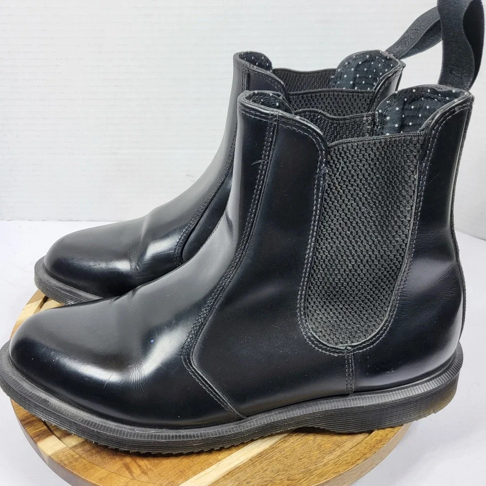 Dr Martens Flora Black Polished Smooth Leather Chelsea Boots Womens 9 UK 7 EU 41